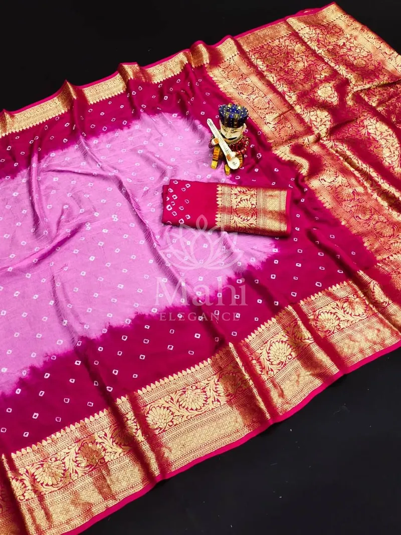 Multi Bandhej Silk Saree, Bandhani & Kanchi Zari Weave — Bandhani