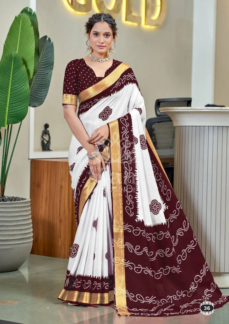 Maroon Mulmul Cotton Saree, Bandhani & Zari Weave — Bandhani