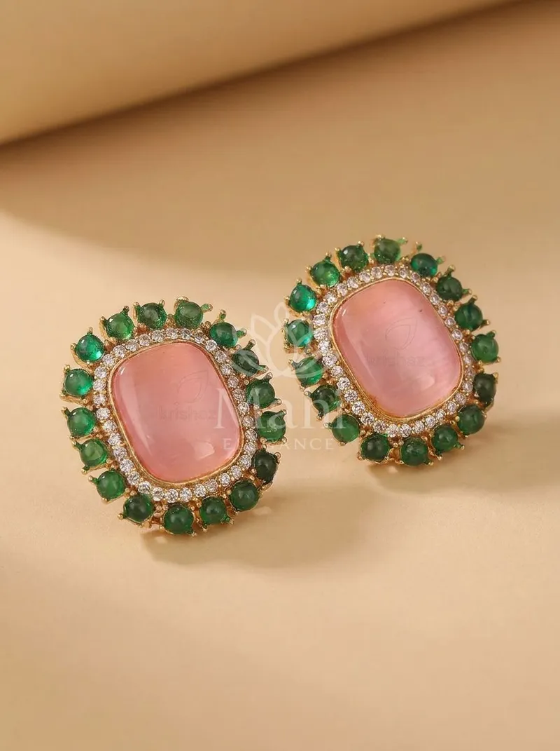 Cushion Stone Halo Studs — Brass Earring