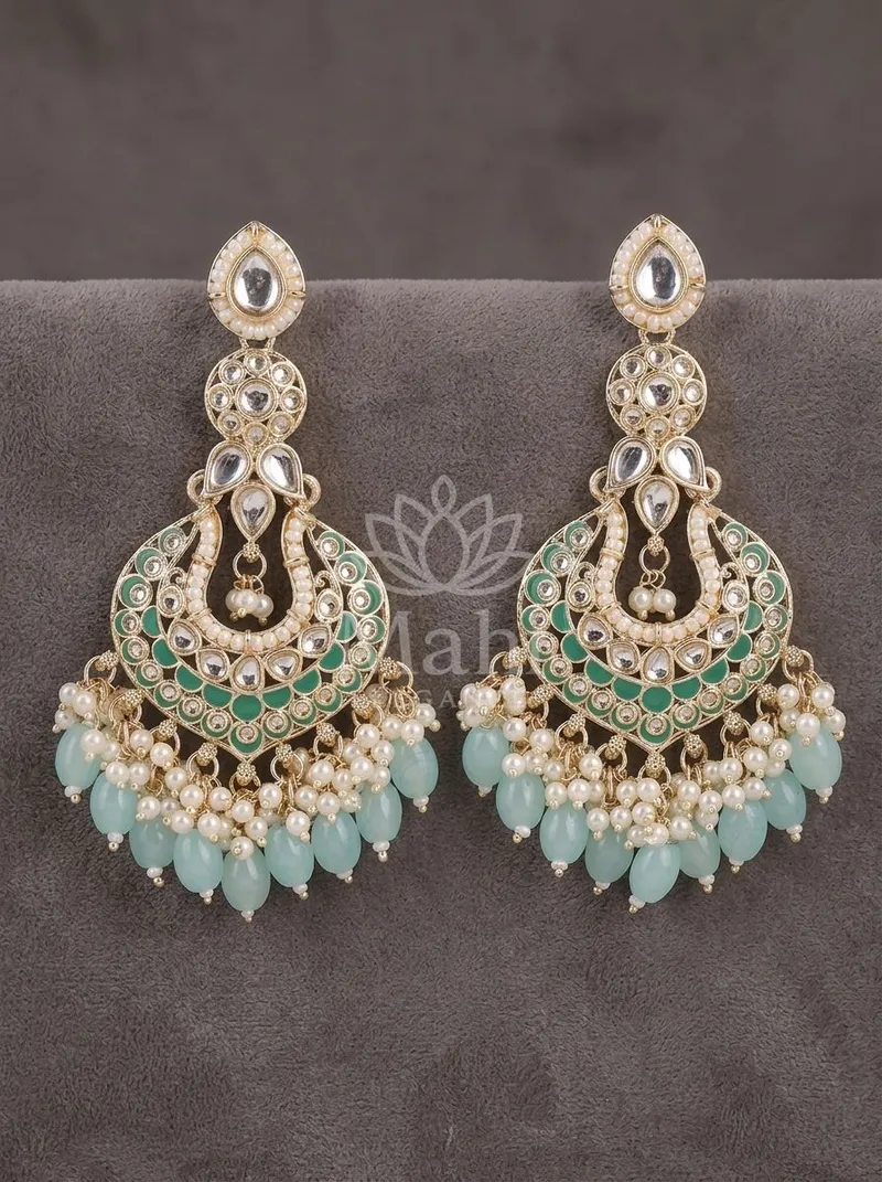 Kundan Chandbali Pearl Fringe Danglers — Alloy Earring