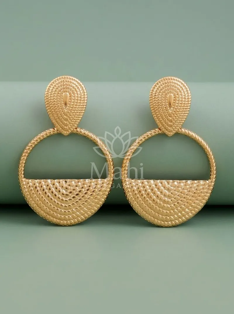 Textured Half Moon Danglers — Copper Alloy Earring