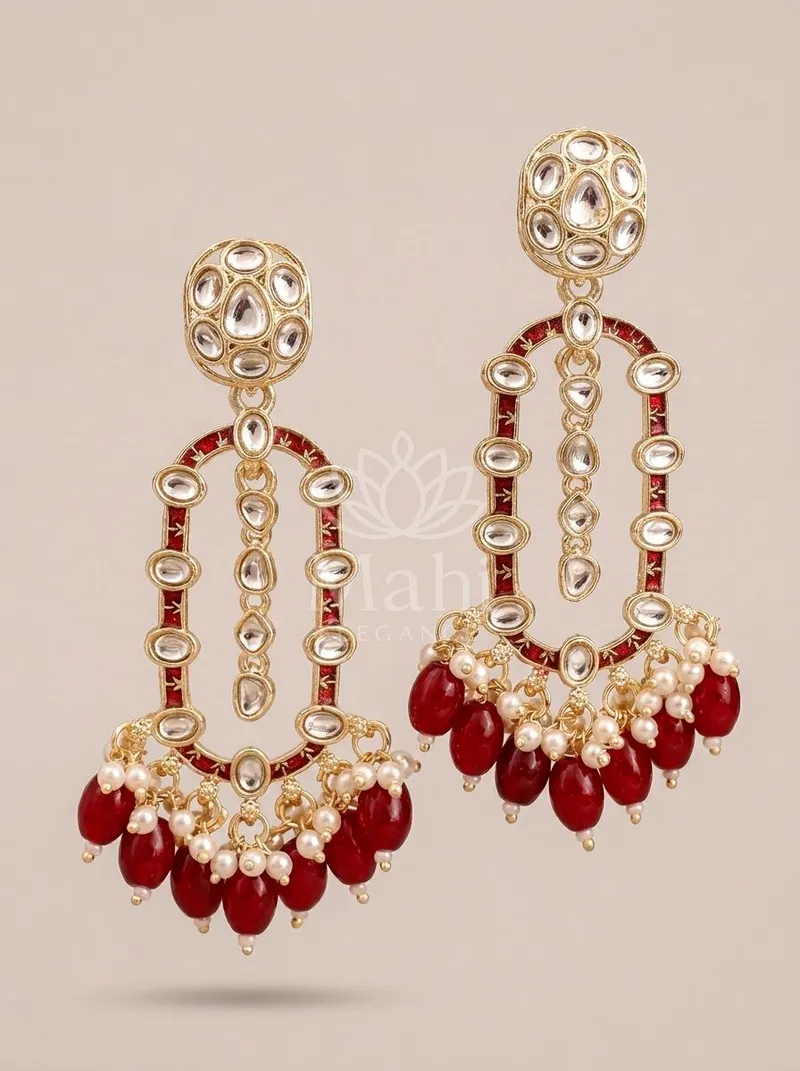Kundan Arch Beaded Danglers — Alloy Earring