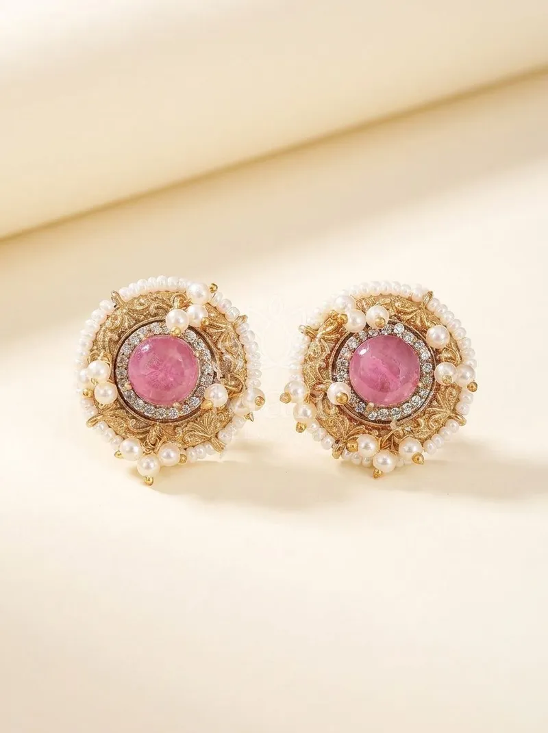 Pearl Cluster Studs — Brass Earring