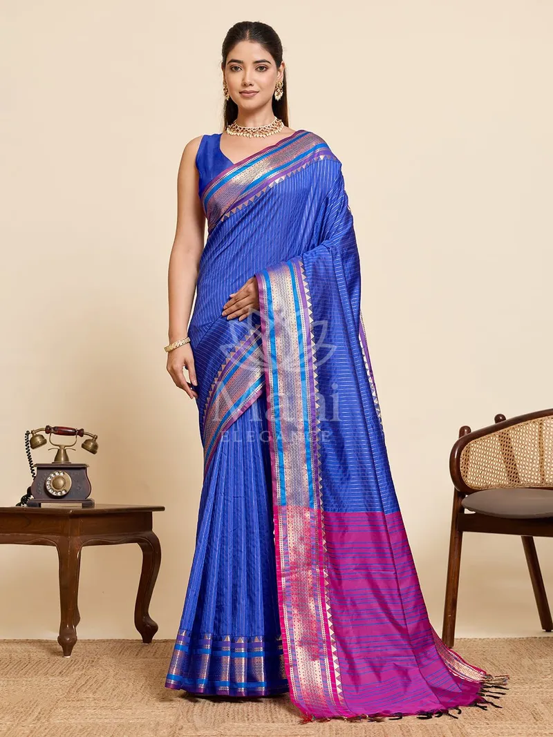 Blue Banarasi Silk Saree, Zari Weave — Banarasi