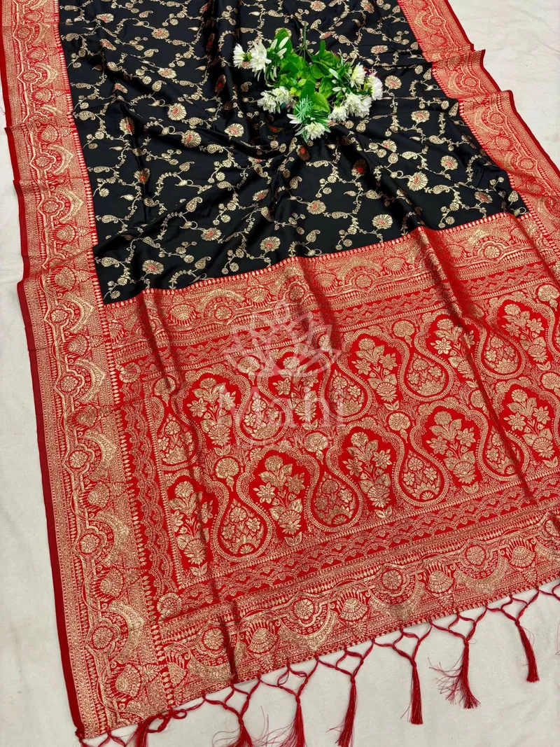 Black Banarasi Silk Saree, Meenakari Zari Weave — Banarasi