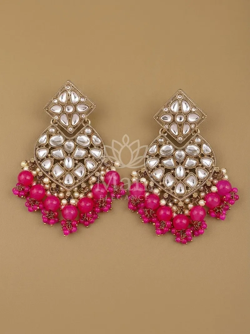 Kundan Cluster Bead Danglers — Alloy Earring