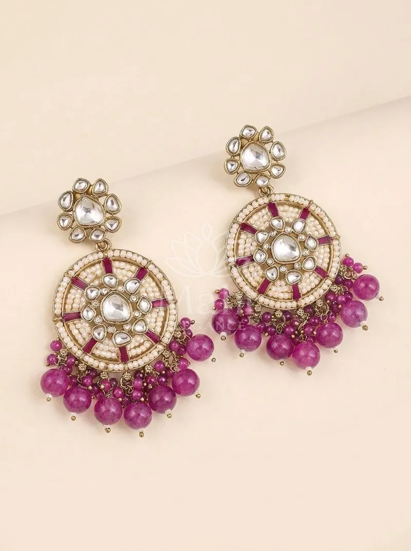 Radial Kundan Bead Danglers — Alloy Earring
