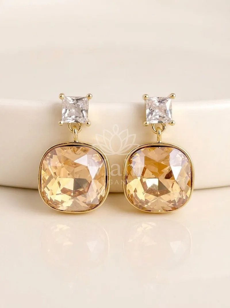 Cushion Stone Drop Danglers — Copper Alloy Earring