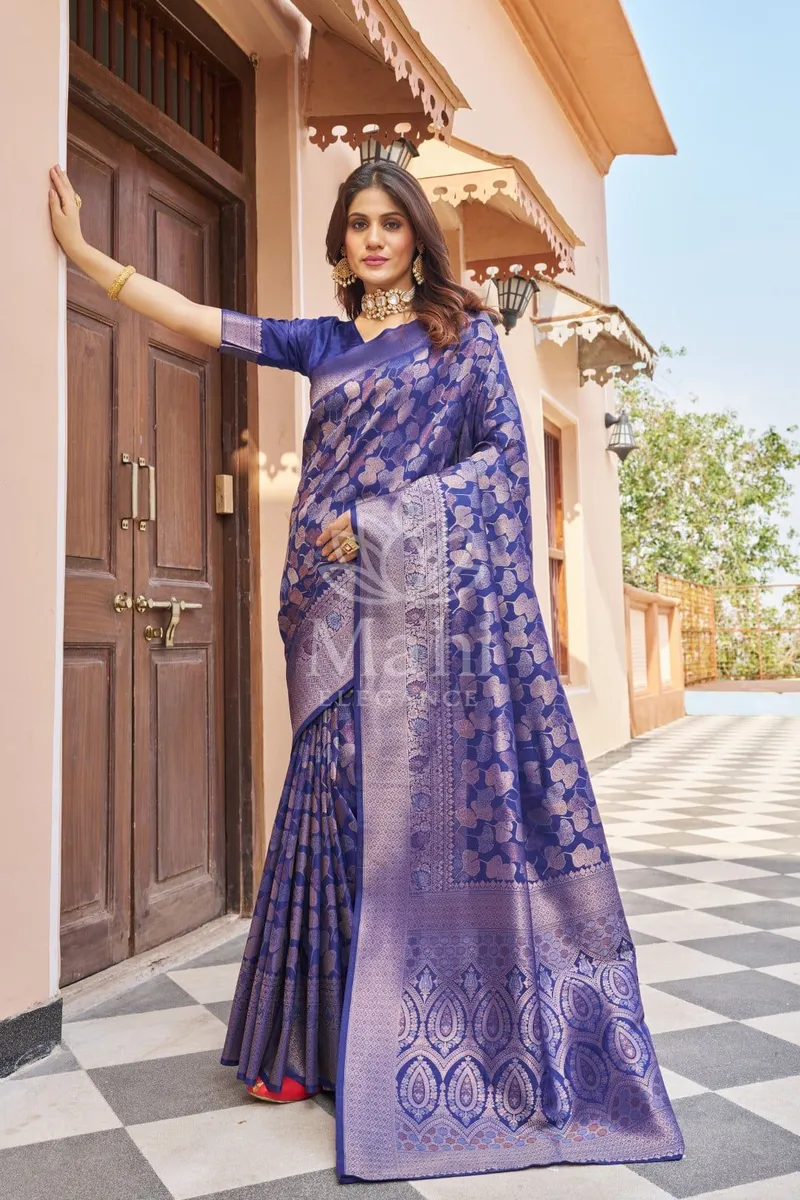 Anaya Navy Blue Kanchipuram Silk Saree, Zari Weave — Kanchipuram