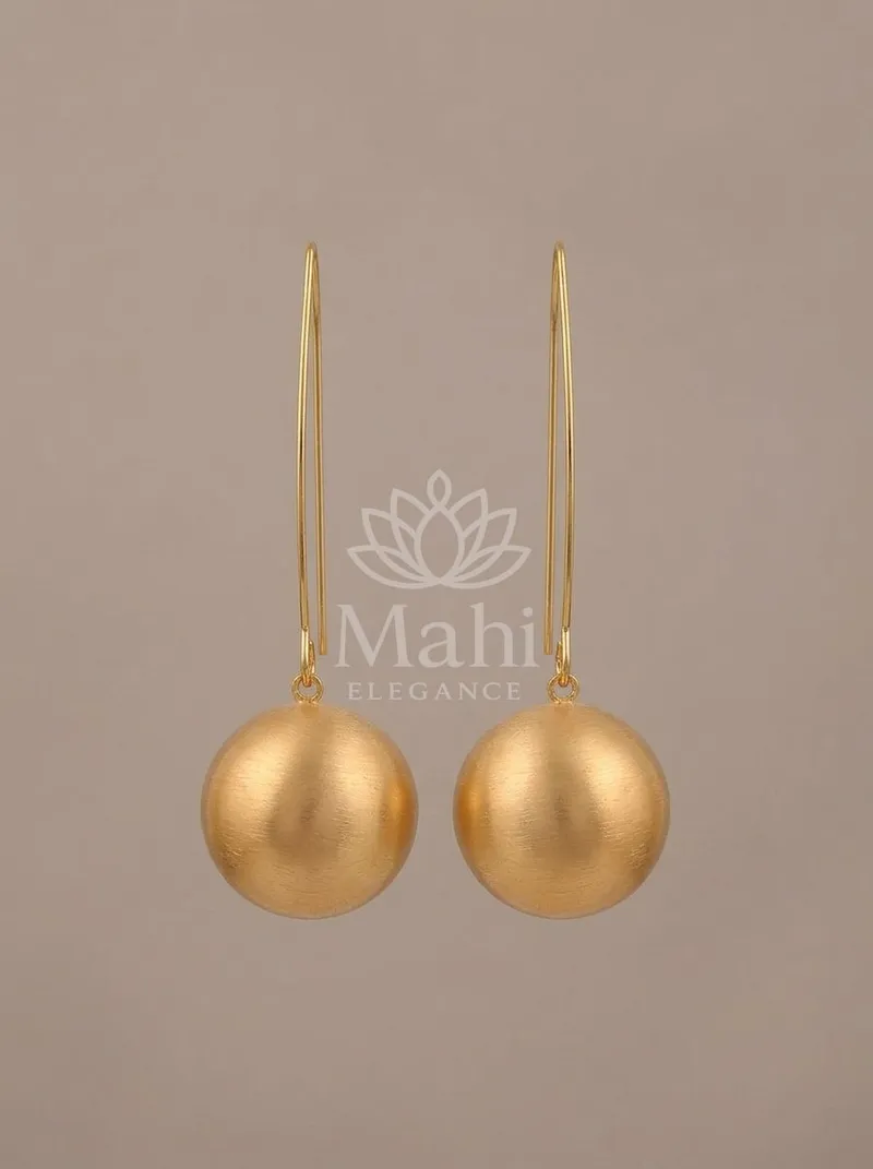 Brushed Gold Sphere Danglers — Copper Alloy Earring