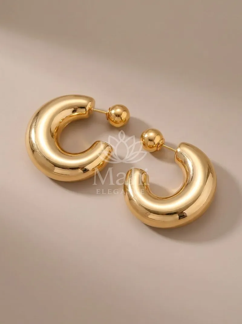 Chunky Rounded Hoop Studs — Copper Alloy Earring