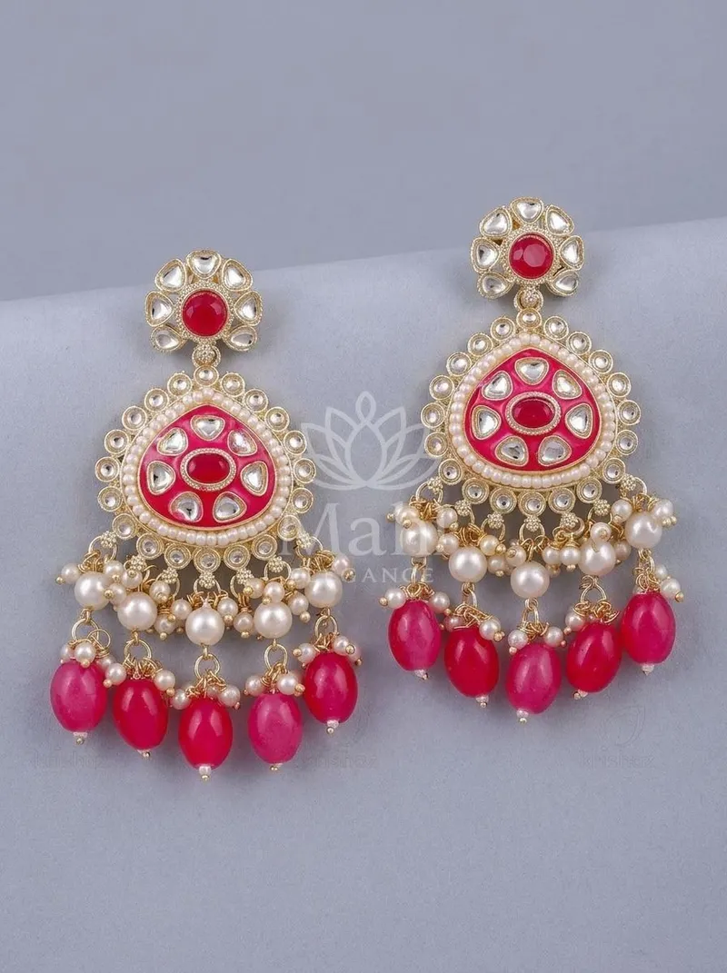 Kundan Floral Pearl Danglers — Alloy Earring