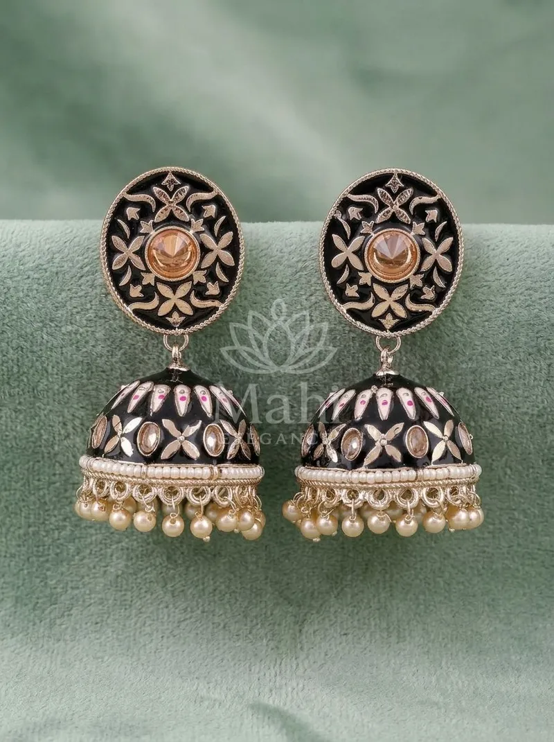 Enamel Floral Dome Jhumkas — Alloy Earring