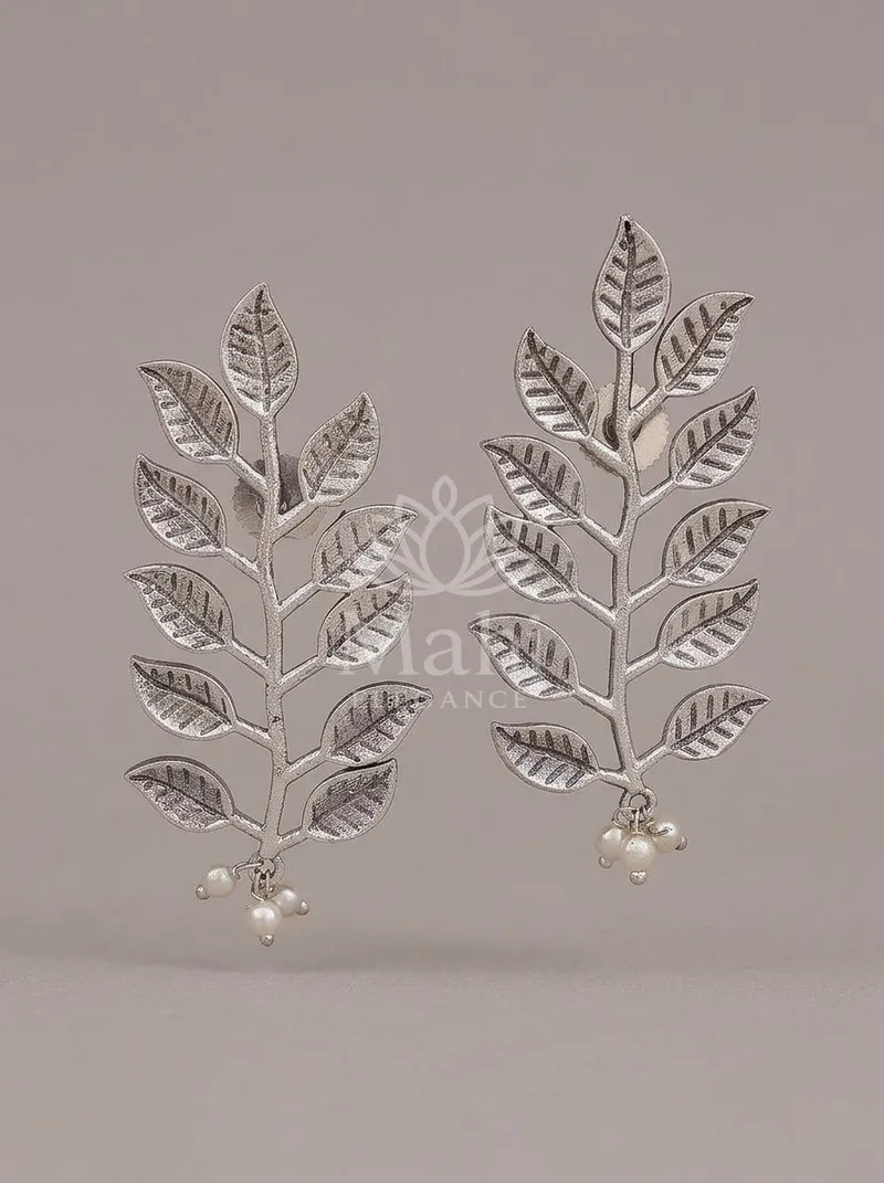Layered Leaf Branch Studs — Brass Earring