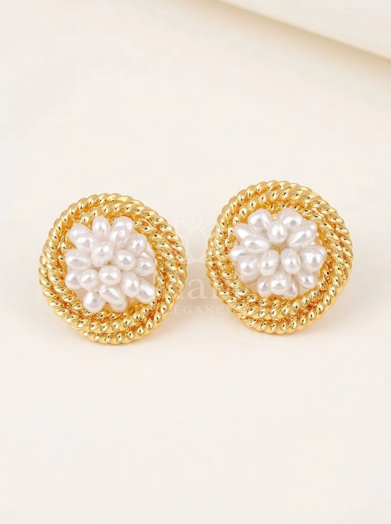Pearl Cluster Rope Studs — Copper Alloy Earring