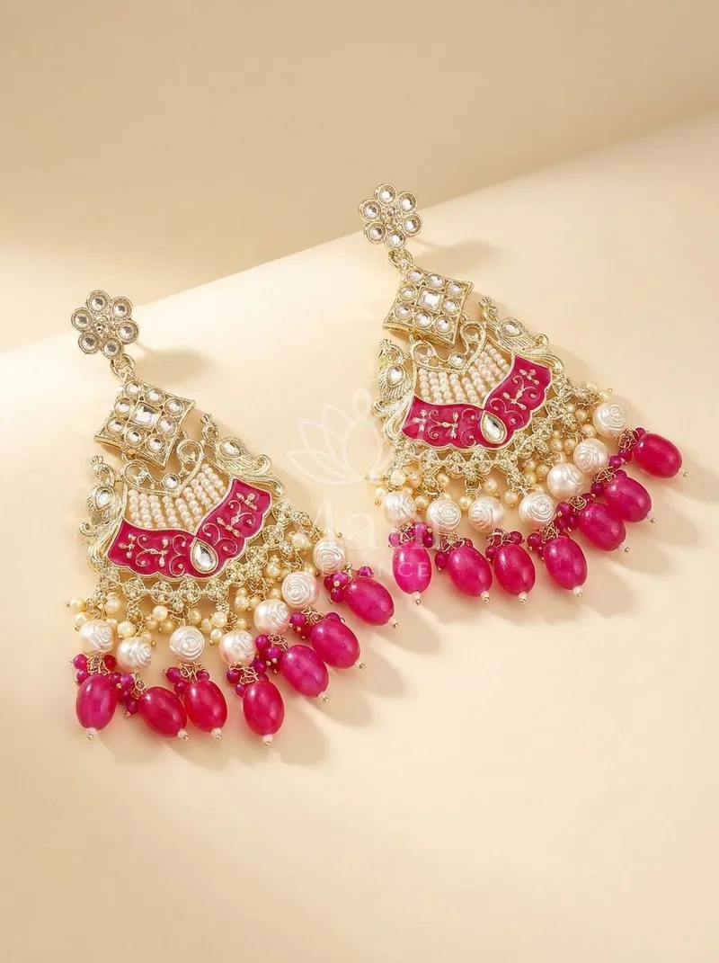 Kundan Beaded Tassel Danglers — Alloy Earring