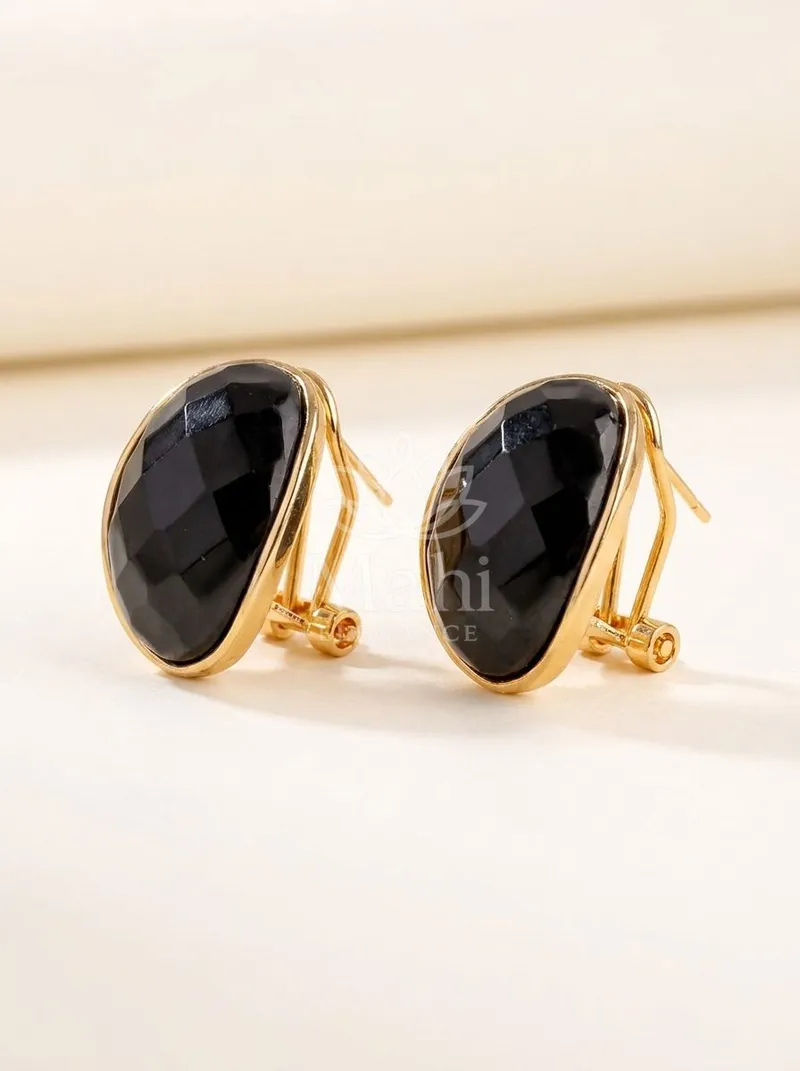 Faceted Stone Oval Studs — Copper Alloy Earring