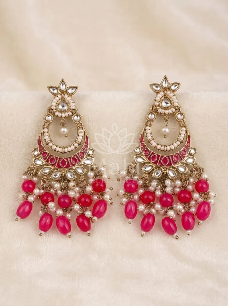 Crescent Enamel Bead Danglers — Alloy Earring