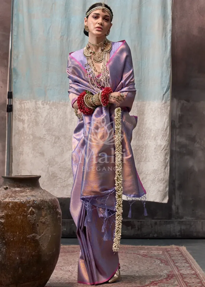 Mahi Lavender Kanchipuram Silk Saree, Zari Weave — Kanchipuram