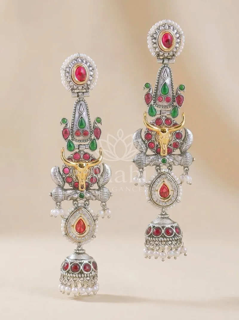 Bull Motif Tiered Jhumkas — Brass Earring