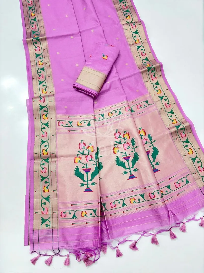 Baby Pink Paithani Silk Saree, Zari Weave — Paithani