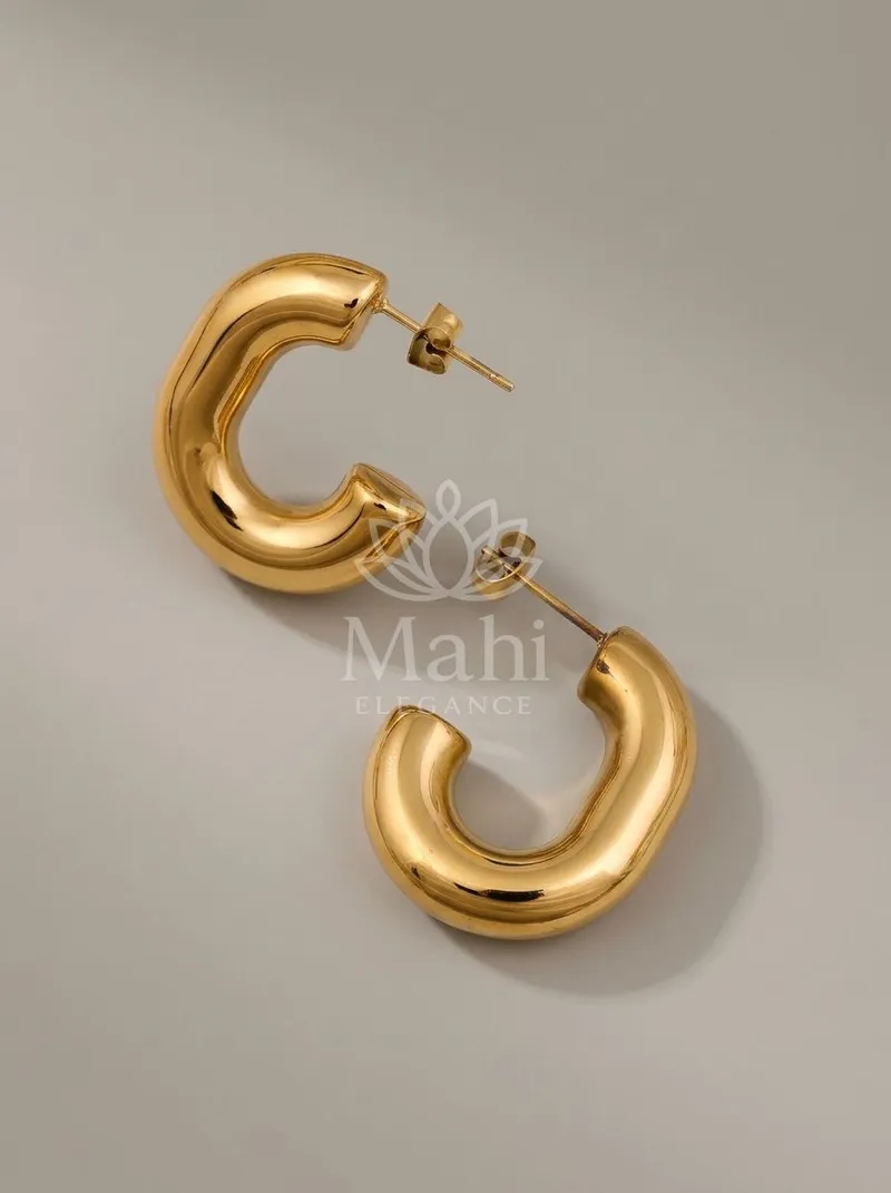 Chunky Curved Hoop Studs — Copper Alloy Earring