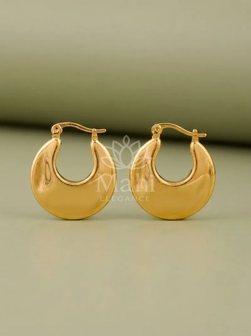 Curved Crescent Gold Hoops — Copper Alloy Earring