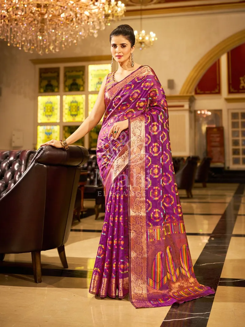 Tara Purple Organza Silk Saree, Zari Weave — Organza