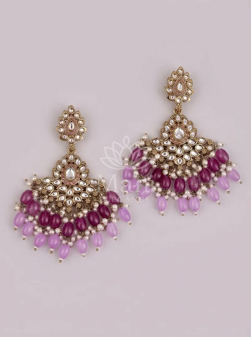 Kundan Beaded Chandbali Danglers — Alloy Earring