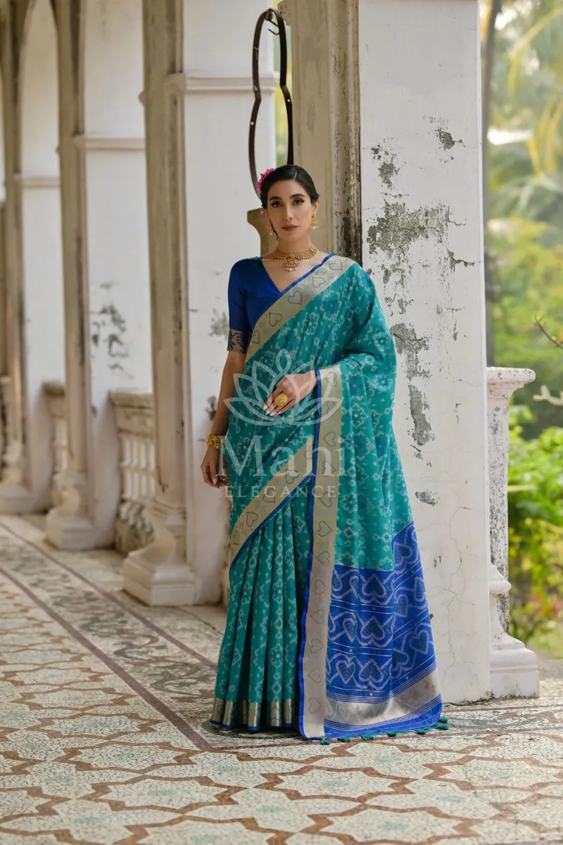 Firoji Raw Silk Saree, Ikkat Weave — Raw Silk