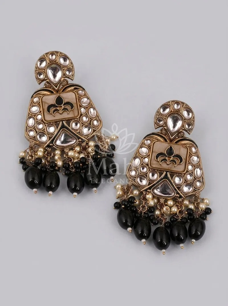 Kundan Motif Beaded Danglers — Alloy Earring
