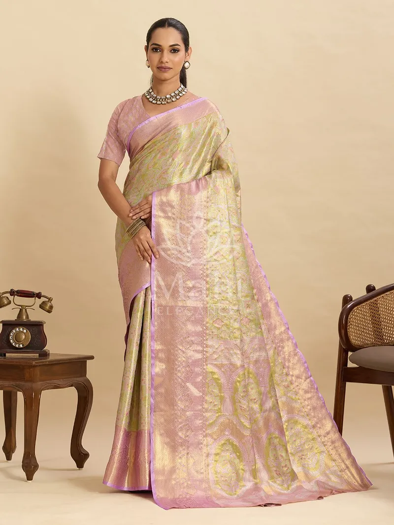Pista Green Kanchipuram Silk Saree, Zari Weave — Kanchipuram