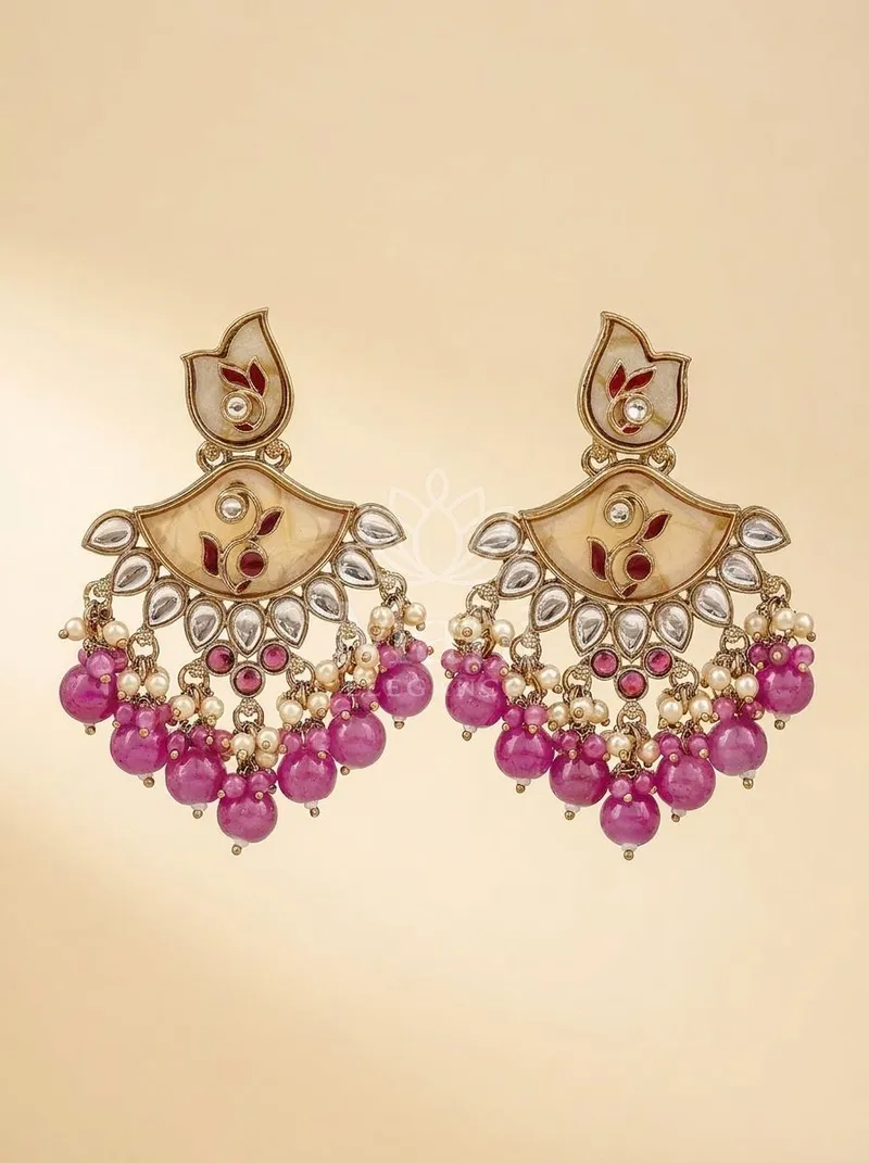 Kundan Fan Beaded Danglers — Alloy Earring