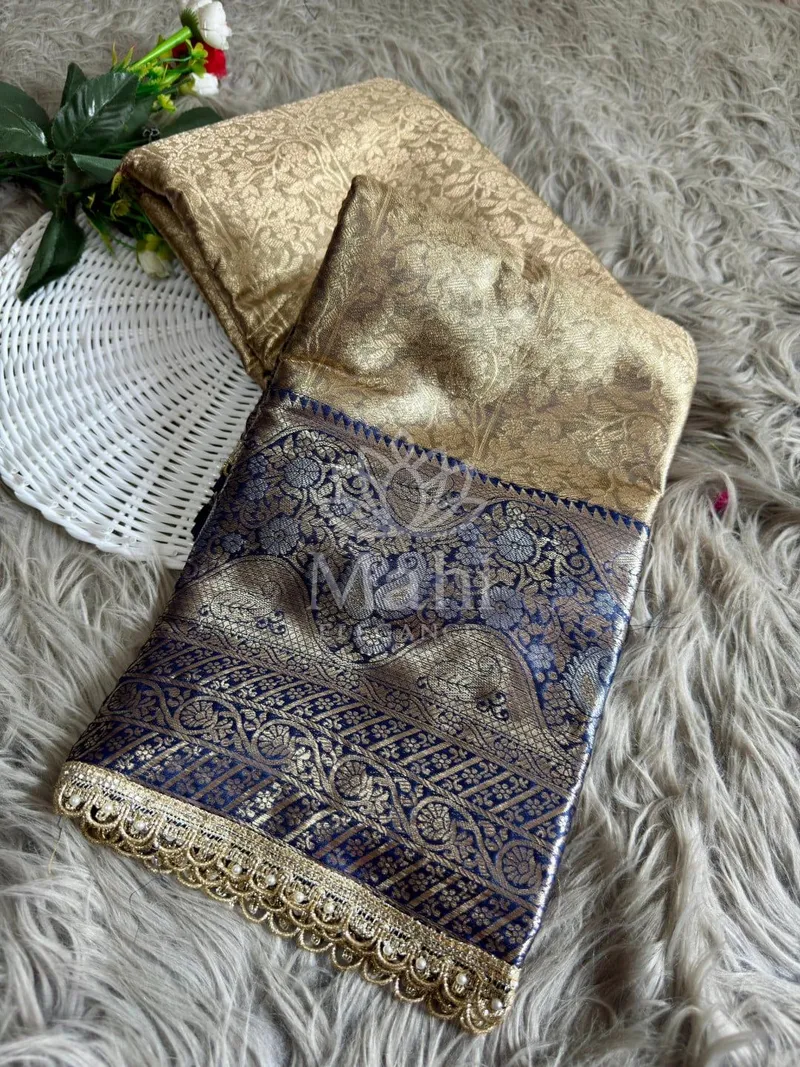 Beige Banarasi Tissue Silk Saree, Zari Weave — Banarasi