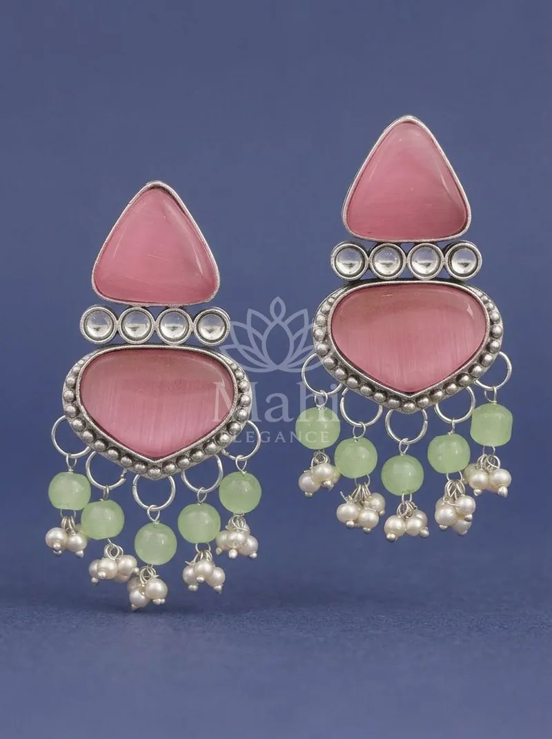 Beaded Drop Danglers — Brass Earring