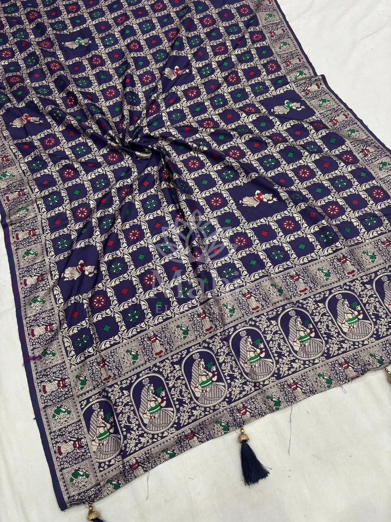 Mahi Navy Blue Dola Silk Saree, Zari Weave — Dola