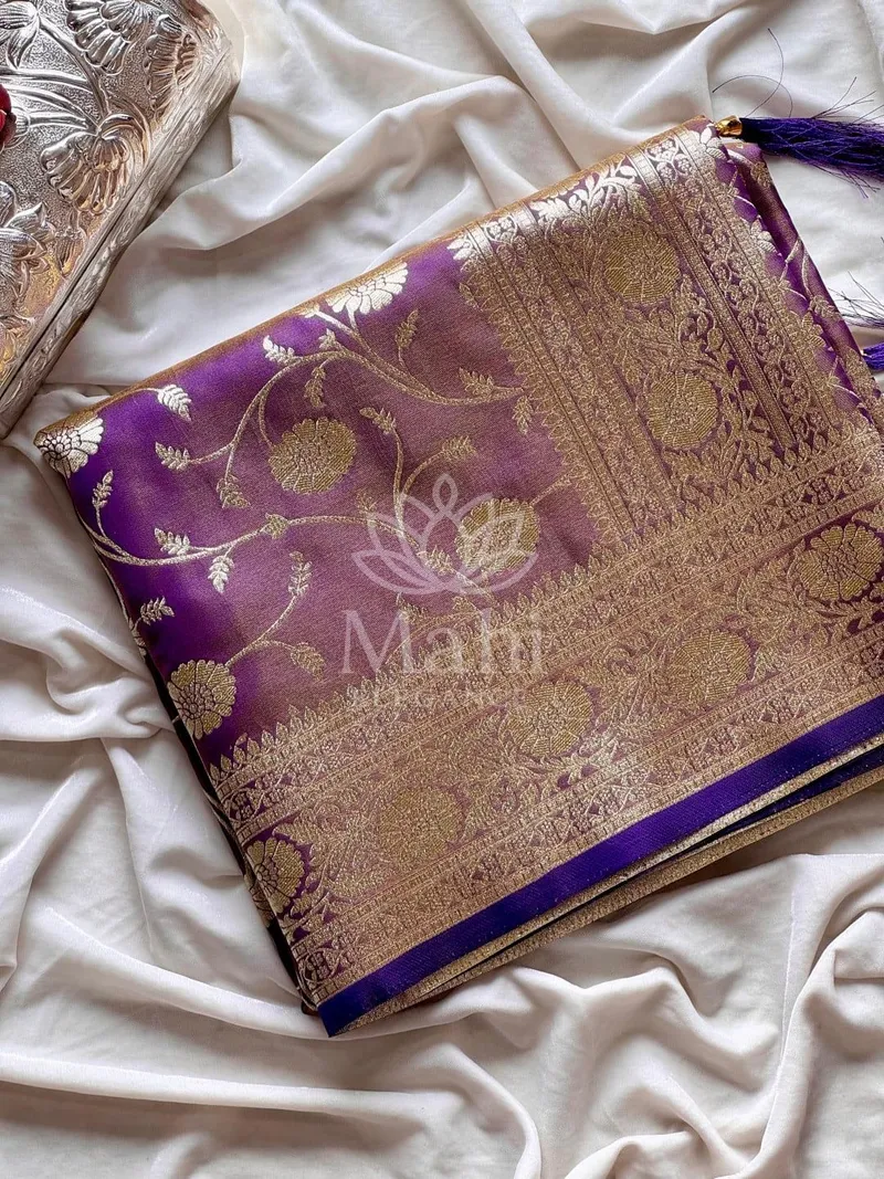 Tara Purple Banarasi Silk Saree, Zari Weave — Banarasi