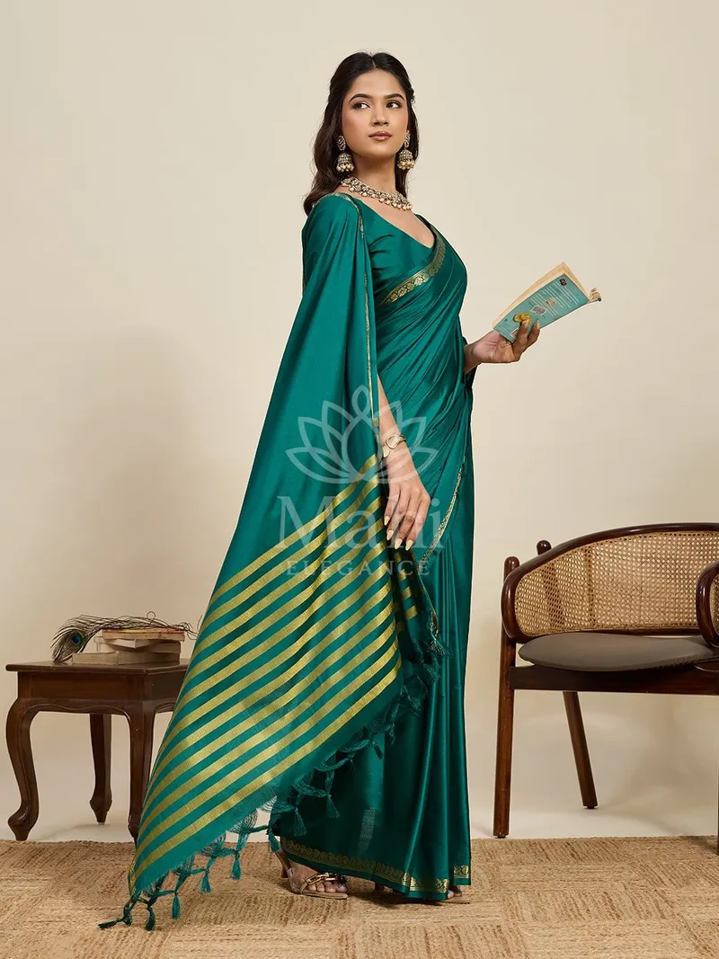 Kavya Rama Green Banarasi Silk Saree, Zari Weave — Banarasi