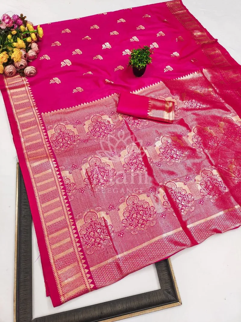 Riya Pink Banarasi Silk Saree, Zari Weave — Banarasi
