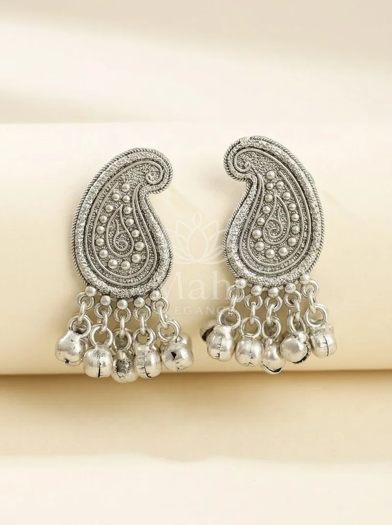 Paisley Motif Ghungroo Danglers — Alloy Earring