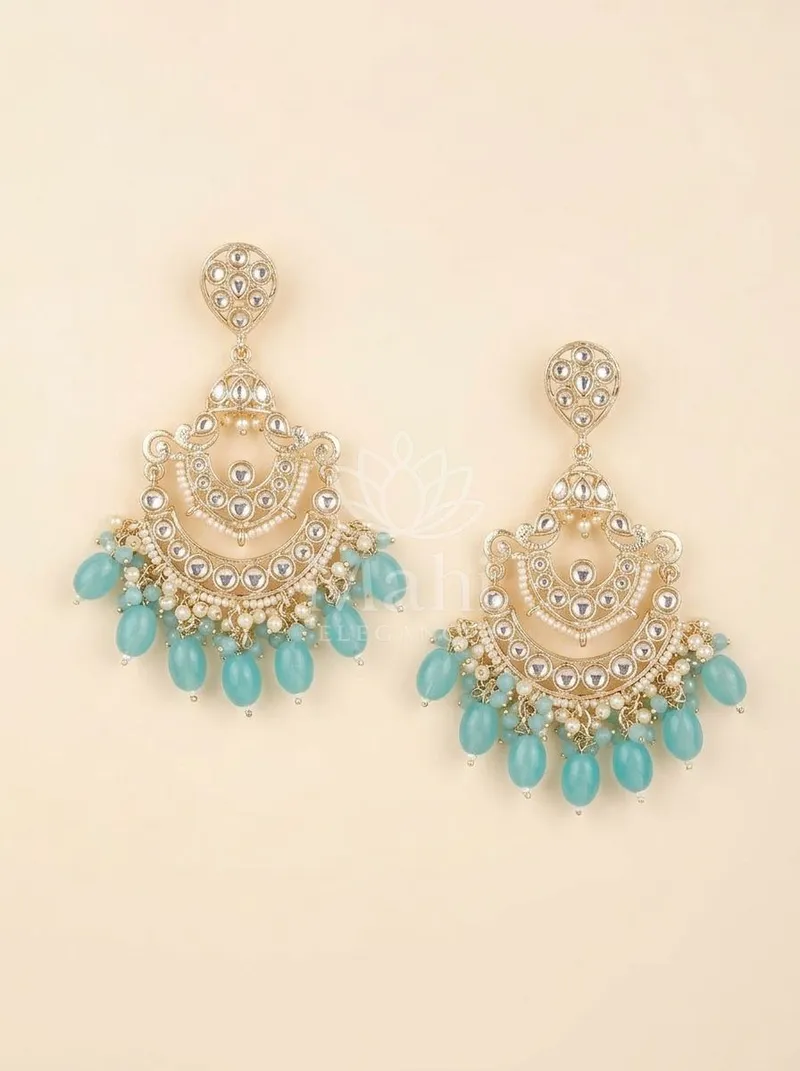 Kundan Bead Fringe Danglers — Alloy Earring