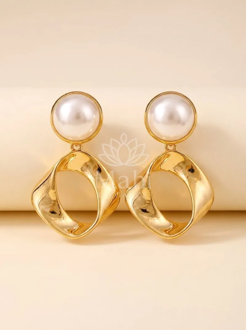 Pearl Twisted Loop Danglers — Copper Alloy Earring