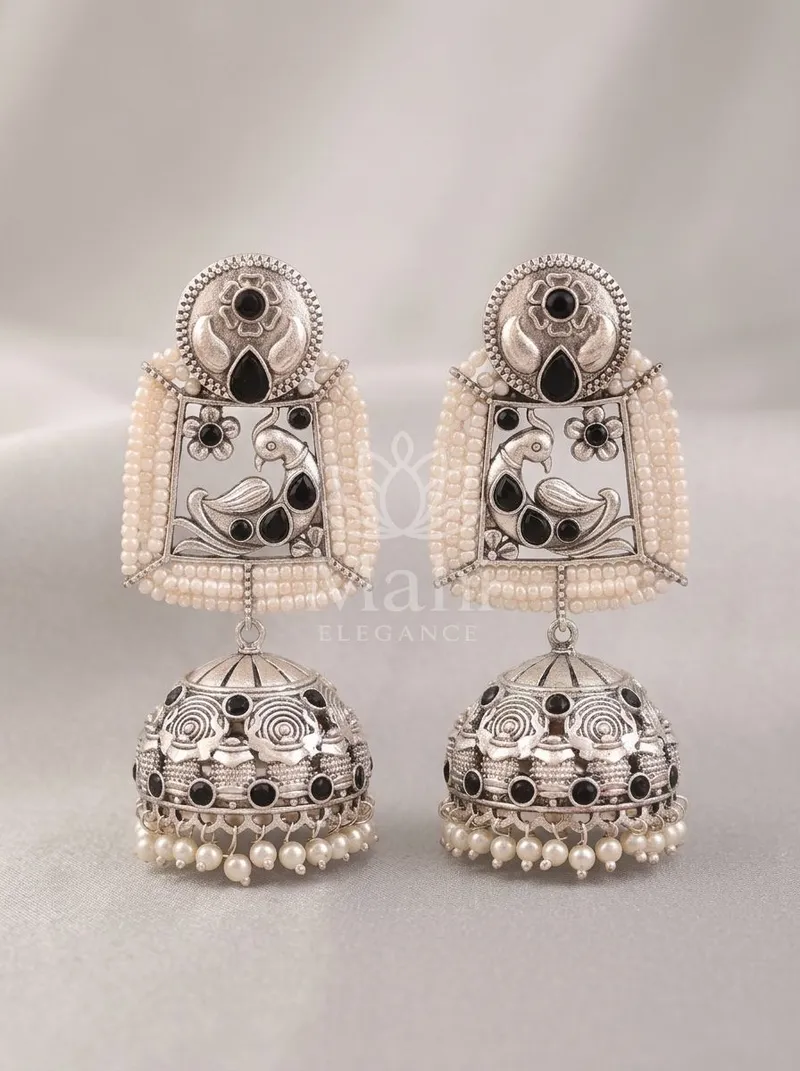 Beaded Peacock Dome Jhumkas — Brass Earring