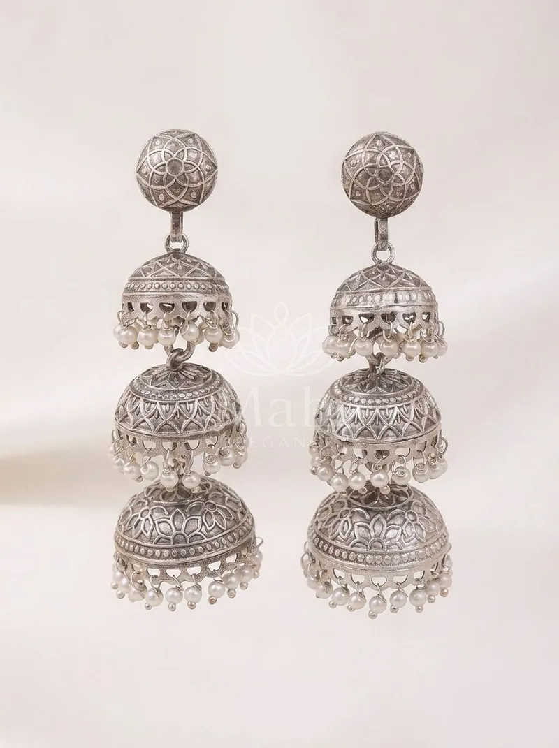 Tiered Domes Jhumkas — Brass Earring