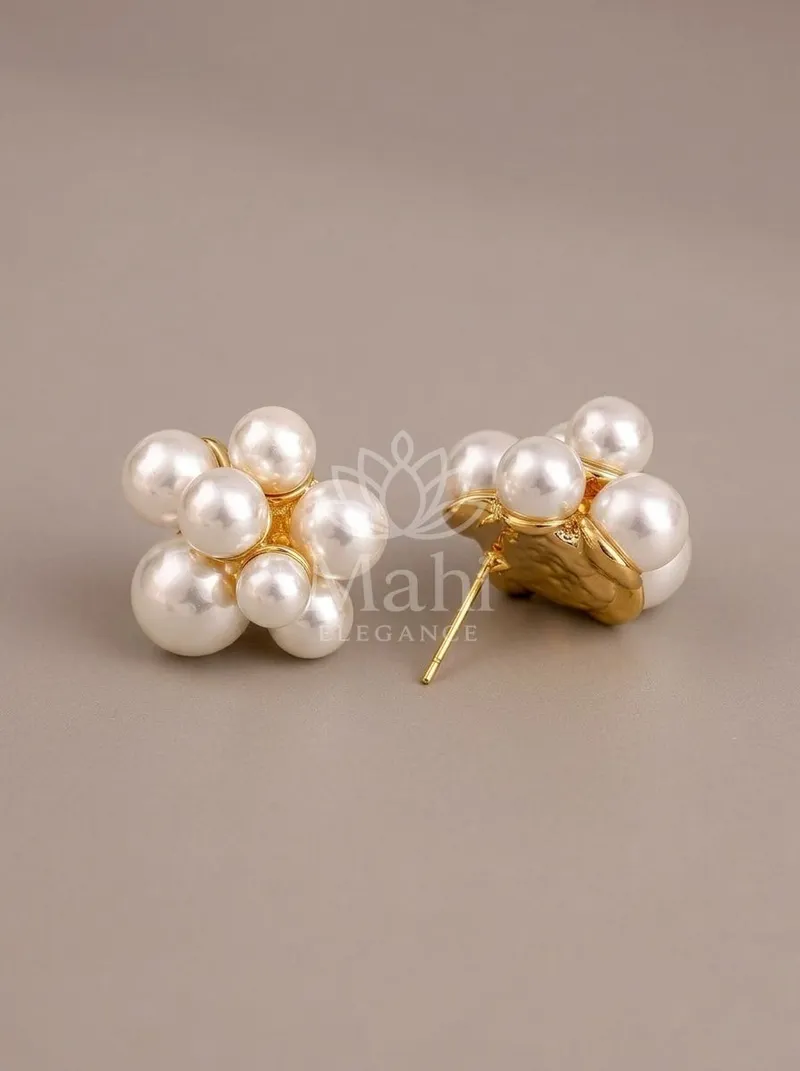 Clustered Pearl Bloom Studs — Copper Alloy Earring