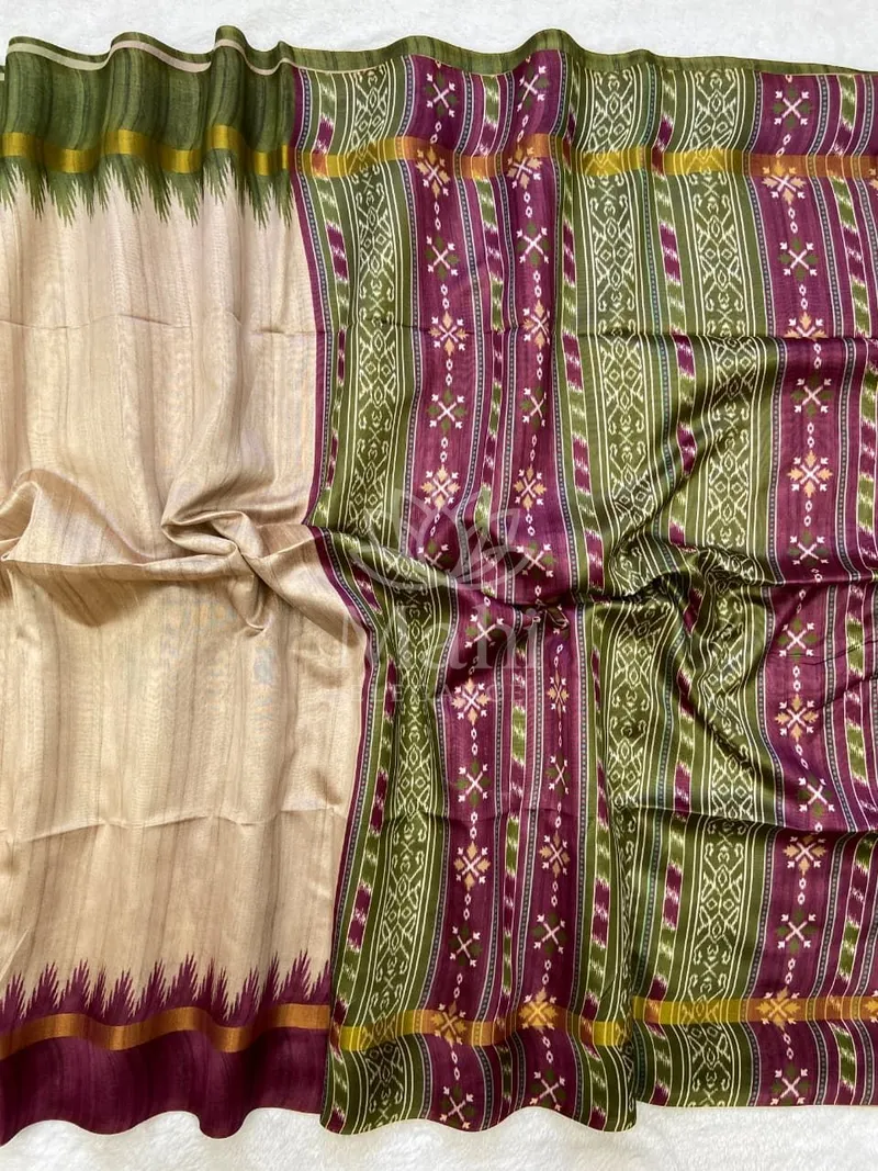 Multi Tussar Silk Saree, Digital Print with Tassels — Tussar
