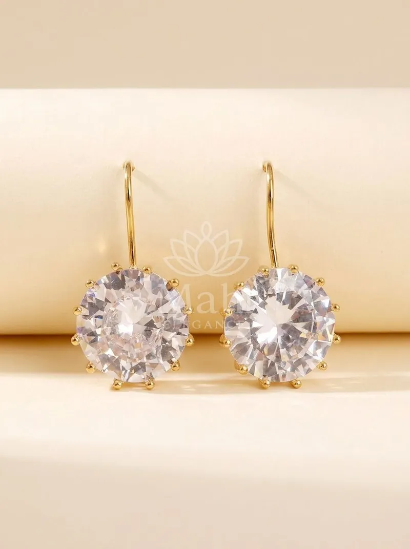 Round Solitaire Crystal Danglers — Copper Alloy Earring
