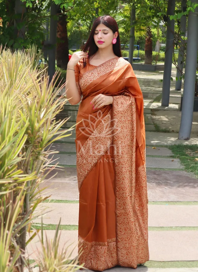 Mustard Yellow Raw Silk Saree, Woven Design — Raw Silk