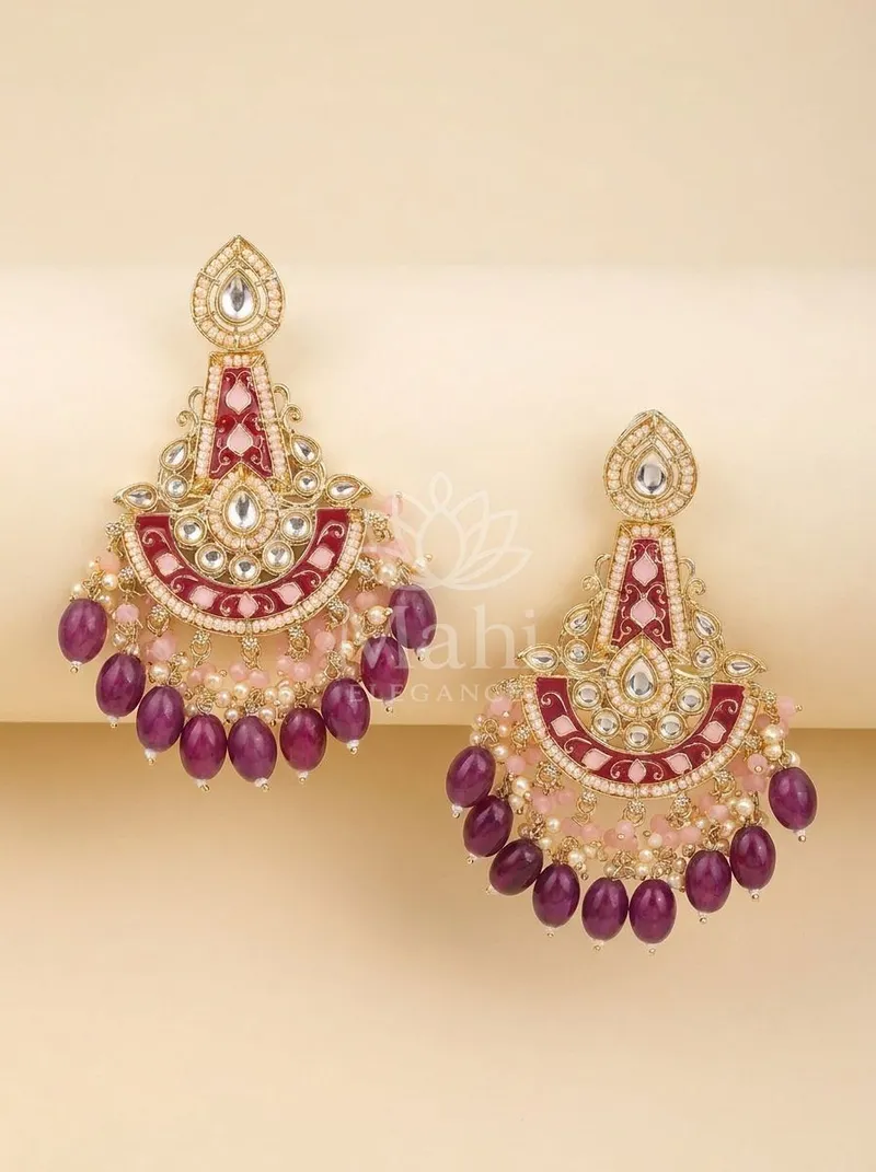 Enamelled Kundan Fan Danglers — Alloy Earring