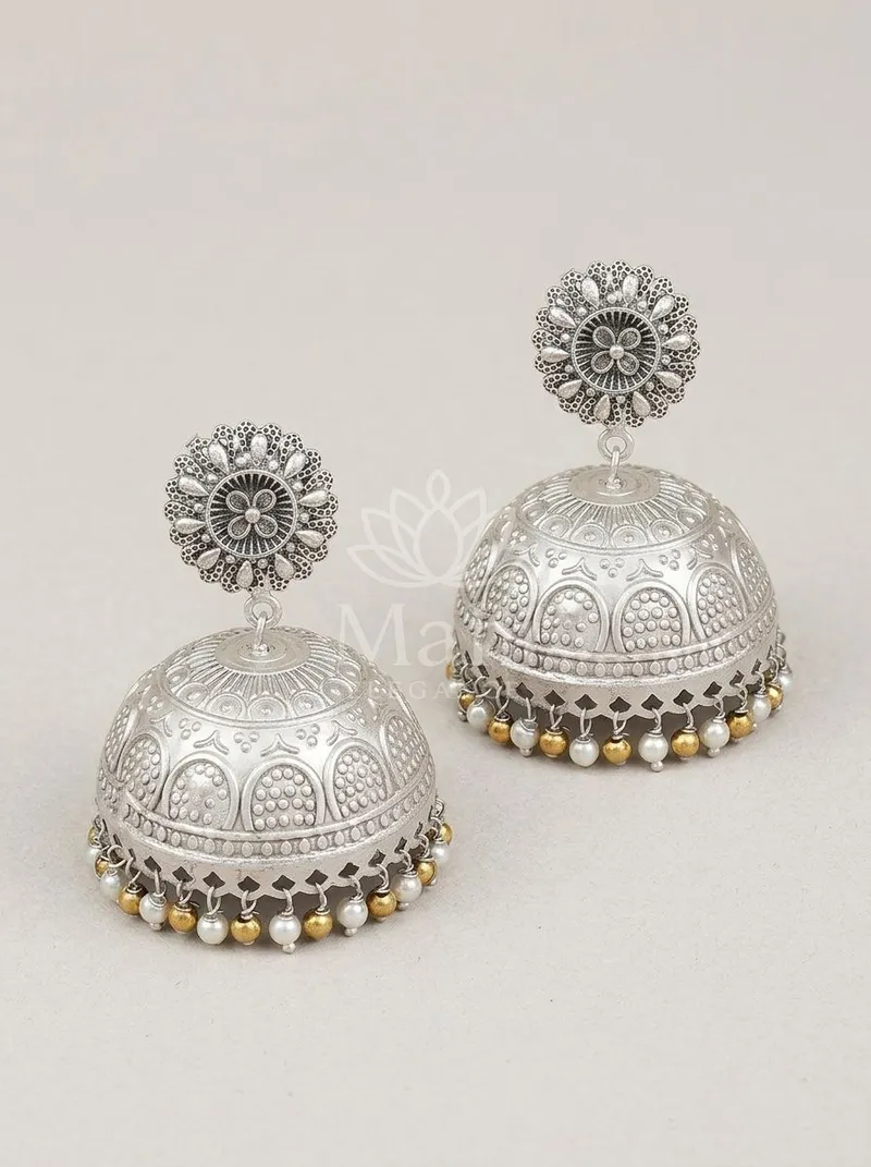 Domed Floral Jhumkas — Brass Earring